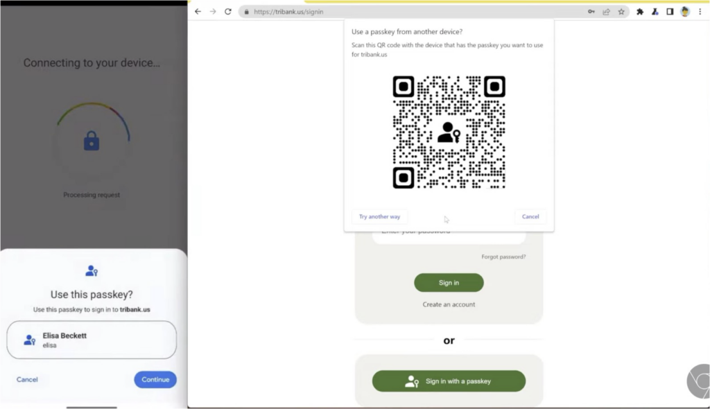 Межустройственная аутентификация с помощью passkey